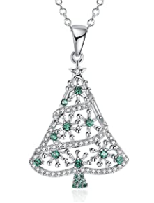 JDXN Christmas Tree Pendant Necklace Santa Claus Snowman CZ Crystal for Women Girls Gifts Jewelry